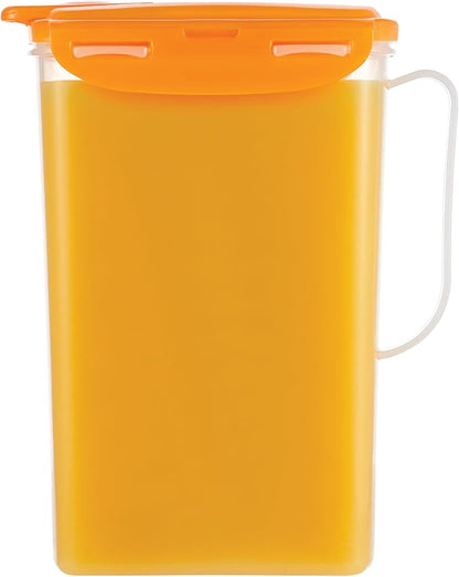 LocknLock Aqua Fridge Door Water Jug | Clear Pitcher | BPA Free Plastic Pitcher with Lid | 2 Quart Pitcher with Lid for Water, Juice, Tea & More Beverages, Orange