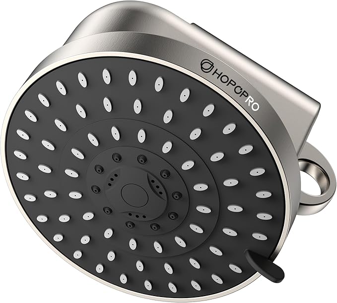 High Flow Filtered Shower Head, HOPOPRO 5 Modes High Pressure Fixed Showerhead with NSF Certified Filter Replacement Cartridge, Remove 99% Chlorine, Improves Skin Hair Condition (6 Inch Brushed)