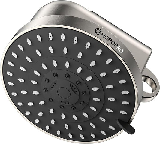 High Flow Filtered Shower Head, HOPOPRO 5 Modes High Pressure Fixed Showerhead with NSF Certified Filter Replacement Cartridge, Remove 99% Chlorine, Improves Skin Hair Condition (6 Inch Brushed)