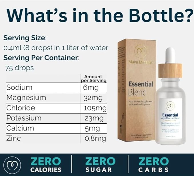 MAYU Trace Mineral Drops - 1 Bottle - 80+ Full-Spectrum Ionic Minerals for Water - Great-Tasting Mineral Supplement for Hydration - Magnesium, Potassium & Zinc - No Additives - 30 Servings