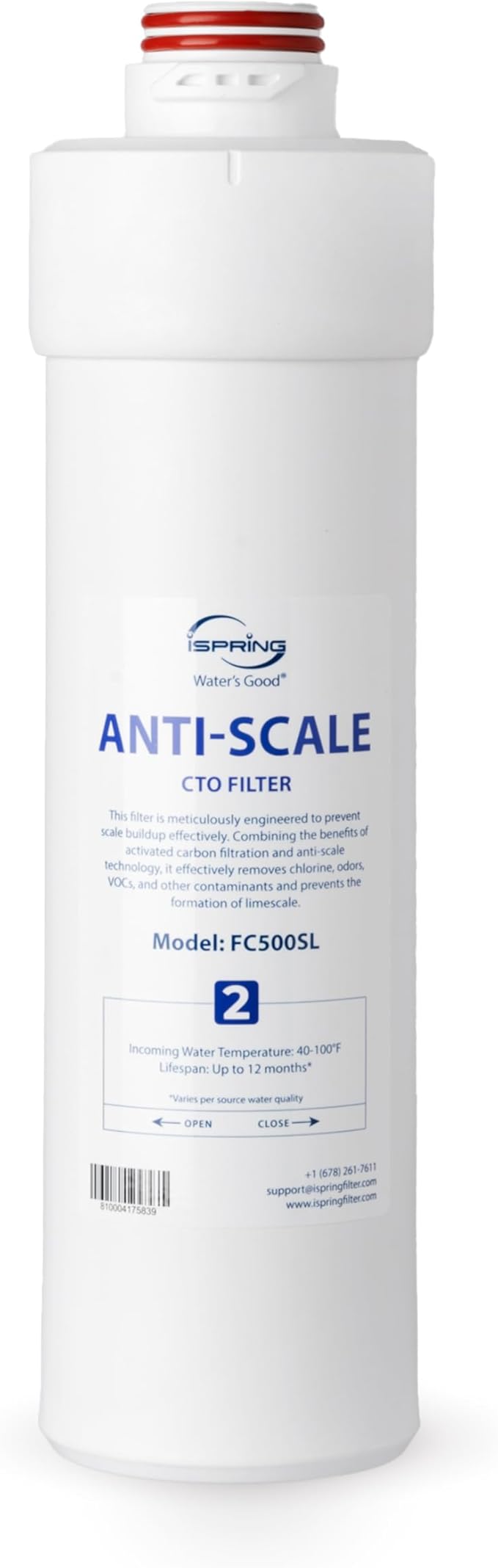 iSpring FC500SL 2nd-Stage Anti-Scale & Activated Carbon Replacement Filter for RO5004F Series Tankless Reverse Osmosis System, Lasts up to 12 Months