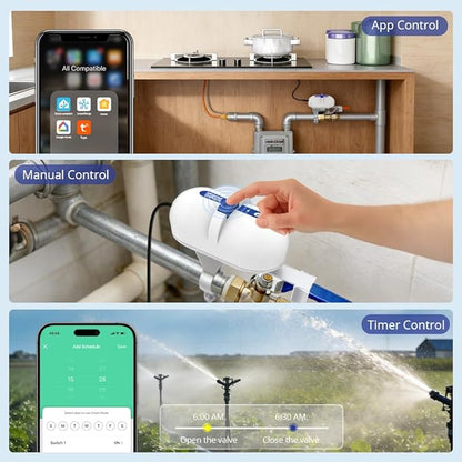 Smart Valve Controller, Works with Alexa & Google Voice Control Smart Life App Control, Remote Water ShutOff Valve, Easy Install on 1/2" to 1" in Pipe, Require Tuya Zigbee Hub (Tuya Zigbee Version)
