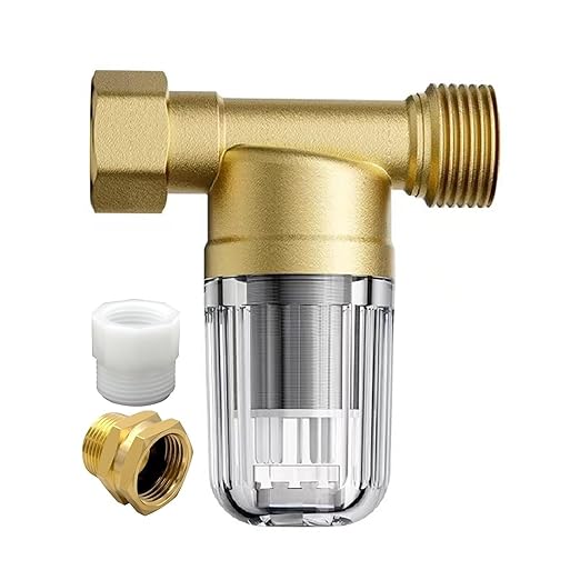 XZ02 50 Micron Reusable Washing Machine Water Filter, Compact Brass Washer Water Filter, for Washing Machine, Heater, Camping, Travel, Anti Scale Portable Sediment Filter