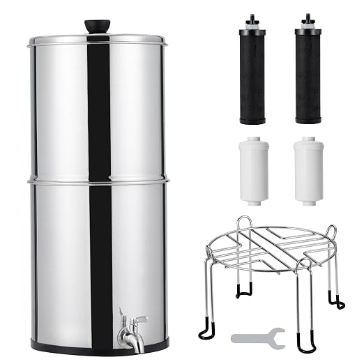 304 Stainless Steel Force Water Filter System – 2.25 Gallon Countertop Purifier – Dual Black Carbon Filters – Medium Version – USA Specification