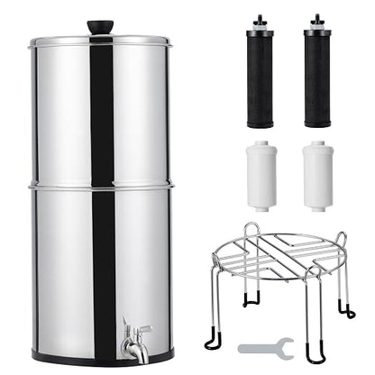 304 Stainless Steel Force Water Filter System – 2.25 Gallon Countertop Purifier – Dual Black Carbon Filters – Medium Version – USA Specification
