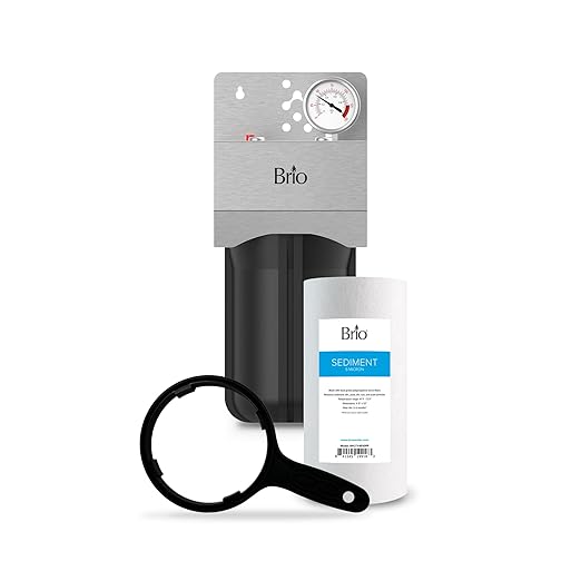 Brio Whole House Water Filter System w/Gauge & Fast-Flow Sediment Filter (5 Micron) 4.5" x 10" | Removes Dirt, Improves Taste & Protects Home Appliances | 720 GPH | 50,000 Gallons or 6 Months