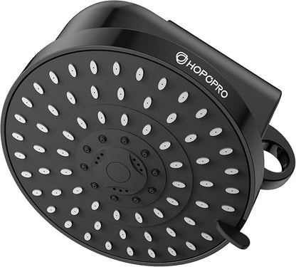 High Flow Filtered Shower Head, HOPOPRO 5 Modes High Pressure Fixed Showerhead with NSF Certified Filter Replacement Cartridge, Remove 99% Chlorine, Improves Skin Hair Condition (6 Inch Black)
