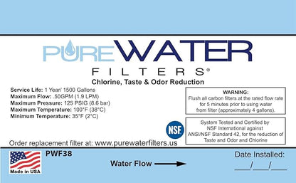 PureWater Filters Inline Water Filter For Under Sink Kitchen and Bathroom Faucets- with 3/8 Inch Inch Quick-Connect Fittings