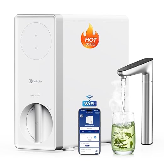 Electrolux Reverse Osmosis System & Instant Hot Water Dispenser, WiFi 800GPD Hot and Cold Tankless Water Filter, Under Sink RO Water Filtration System, 2:1 Pure to Drain, App Control