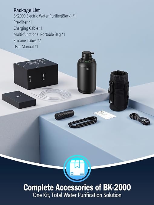 Electric Portable Water Filter for Camping, Hiking, Backpacking, Travel & Emergency Preparedness – Water Purifier for Outdoor Survival Gear – 6-Stage Filtration System with LED Light