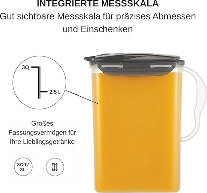 LocknLock Aqua Fridge Door Water Jug | Clear Pitcher | BPA Free Plastic Pitcher with Lid | 3 Quart Pitcher with Lid for Water, Juice, Tea & More Beverages, Gray