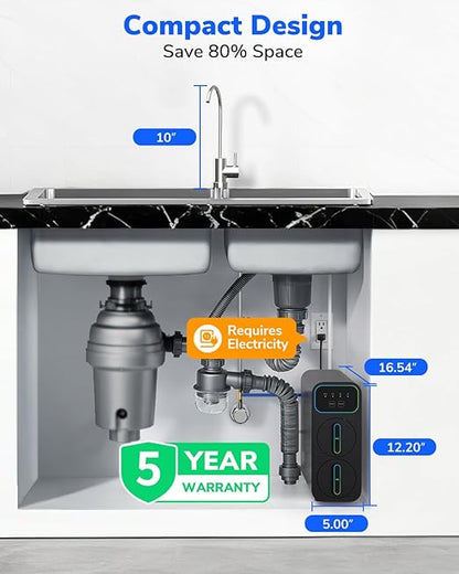 Ecoviva Reverse Osmosis Water Filter Under Sink System - E6 600GPD Tankless RO, 5" Ultra-Thin Design for Small Spaces 9-Stage Reduces TDS & Softens Water - Ideal for Apartment, Kitchen & Dormitory