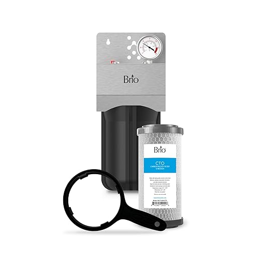 Brio Whole House Water Filter System w/Gauge & Fast-Flow CTO Carbon Block Filter (5 Micron) 4.5" x 10" | Improves Taste & Protects Home Appliances | 720 GPH | 50,000 Gallons or 6 Months