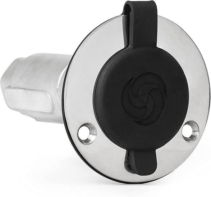 Aquor RV City Water Inlet, Quick Connect RV Water Inlet Replacement for Motorhome, Camper, and Trailer, Stainless Steel Flush-Mount, Black Cover, ½” NPT (f) x ¾” GHT (m)