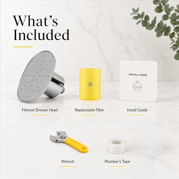 Afina Filtered Shower Head, High Pressure Rainfall (Gold) | KDF-55 Shower Filter & Water Filter Showerhead for Hard Water, Reduces Chlorine for Softer Skin & Hair