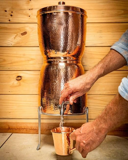 Sertodo Sana Vida Copper Water Filtration System | 2 Gallon Home & Kitchen Filter with Fluoride & Chlorine Filters | Includes Copper Cup & 2 Filters for Safe Drinking