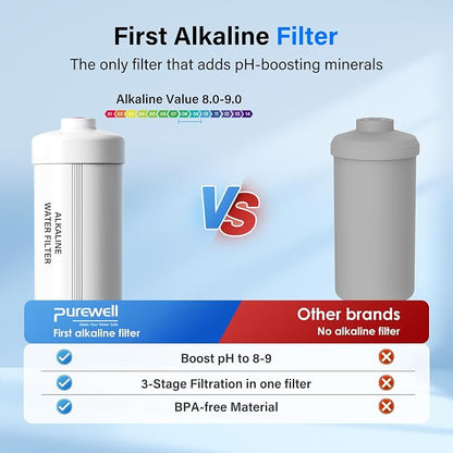 Purewell PH-2 White 3-Stage Alkaline Filter Elements, Additional filters for Berlkey® Black Activated Carbon Filters, Berlkey® and Purewell Gravity Filtration Water System, pH 8-9 (2 Pack, K Series)