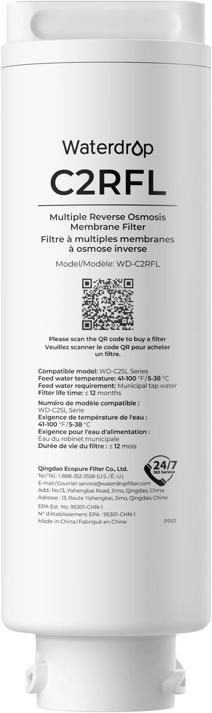 Waterdrop C2RFL Filter, Replacement for C2SL RO System, 1-Year Lifetime | Alkaline Mineral Filter, NSF/ANSI 372 Certified, Balanced Water Quality, Easy Replacement, Long lifespan