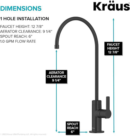 KRAUS Oletto Single Handle Drinking Water Filter Faucet for Reverse Osmosis or Water Filtration System in Matte Black, FF-103MB