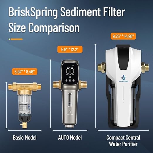 Whole House Water Filter System, MEGA Spin Down Sediment Filter, 1-10mircon PP Filter+Carbon Block Reduces Chlorine, Sediment&Odor, No-Shutoff Maintenance, 1" MNPT + 3/4" FNPT, White