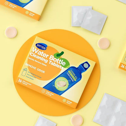 Water Bottle Cleaning Tablets, 36 Pack Bottle Clean Tablet Hydration Bladder Cleansing Tablets,Individually Packed, Orange Flavor