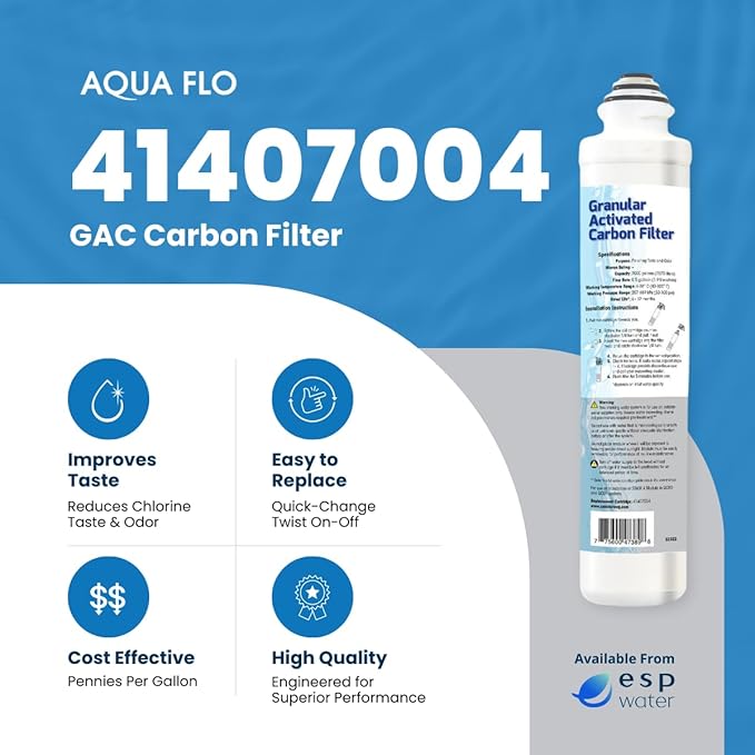 Aqua Flo 41407004 QCRO GAC Carbon Filter Replacement – Quick Change Cartridge for Aqua Flo QCUF 4-Stage Reverse Osmosis Systems, Improves Taste and Odor, 2000 Gallons Filter Capacity, Easy Install