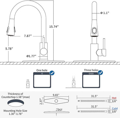 HOMELODY LED Temperature Display Black Kitchen Faucet with Pull Down Sprayer - Matte Black Single Handle Kitchen Sink Faucet, High Arc 304 Stainless Steel Design for RV Laundry Farmhouse Bar