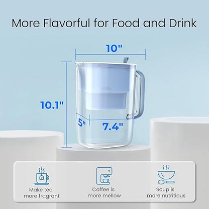 Waterdrop PT-61B Water Filter Pitcher, 10-Cup, NSF Certified, 200-Gallon Long-Life Filter, 5X Longer Filter Life, Reduces PFOA/PFOS and Chlorine, BPA-Free, Classic Manual-Flip Design, Blue