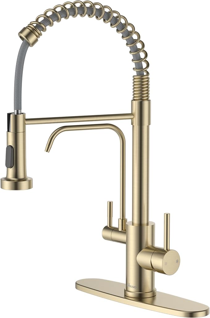 APPASO 3 Way Gold Kitchen Faucet with Water Filter | NSF/ANSI/CAN 372 & Lead-free 3 in 1 Kitchen Faucet for Farmhouse Laundry Camper RV Bar (Without Water Filtration Device)