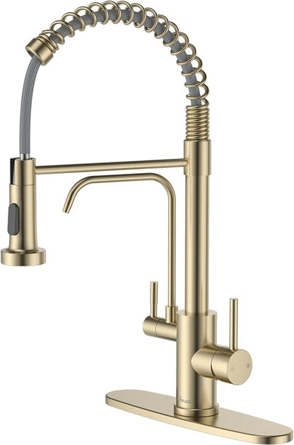APPASO 3 Way Gold Kitchen Faucet with Water Filter | NSF/ANSI/CAN 372 & Lead-free 3 in 1 Kitchen Faucet for Farmhouse Laundry Camper RV Bar (Without Water Filtration Device)
