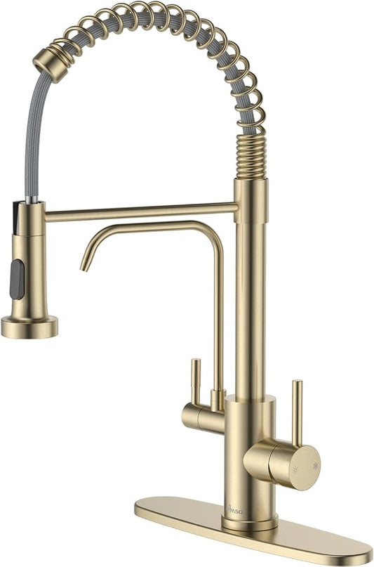 APPASO 3 Way Gold Kitchen Faucet with Water Filter | NSF/ANSI/CAN 372 & Lead-free 3 in 1 Kitchen Faucet for Farmhouse Laundry Camper RV Bar (Without Water Filtration Device)