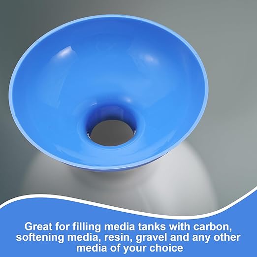 Vesici 2 Pack Extra Large Wide Mouth Funnel 2.5" x 10" Multi Purpose Filling Funnel Plastic Reusable for Water Softener Resin Tanks Carbon Media Jar Filling Use (Blue)