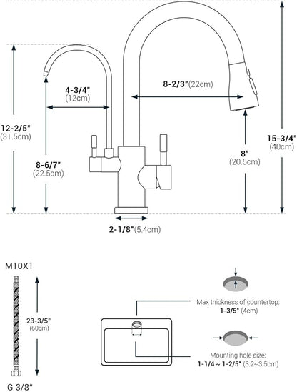 APPASO Kitchen Faucet with Water Filter, CUPC-Certified Hoses for Healthy Water, Matte Black 3 Way Sink Filter Faucets with Sprayer, 2 in 1 Faucet Black Matte (Without Filtration Device)