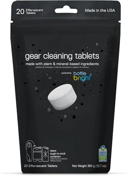 Gear Cleaning Tablets by Bottle Bright (6 or 20 Count) - EPA Safer Choice Certified - Hydration Reservoir, Large Container & Water Storage System Cleaner