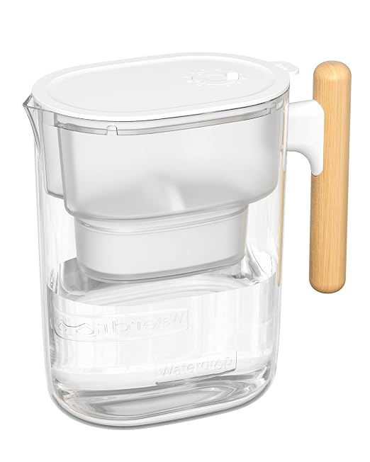 Waterdrop PT-04C Water Filter Pitcher, 10-Cup, NSF Certified, Clear | 200-Gallon Long-Life Filter, 5X Longer Filter Life, Reduces PFOA/PFOS and Chlorine, BPA-Free, Sturdy Wooden Handle