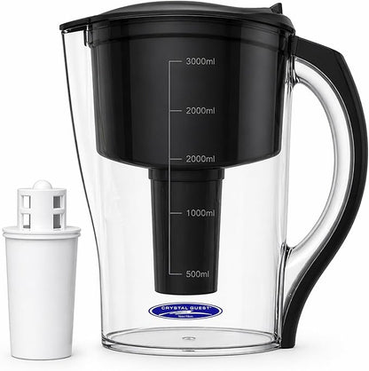 Crystal Quest Water Filter Pitcher - 12-Cup Capacity, 6-Stage Filtration, Includes 1 Long-Life Filter, BPA Free, Meets NSF Standard 42 - Filter Upto 2000 Gallons - Standard (Smart)/Black