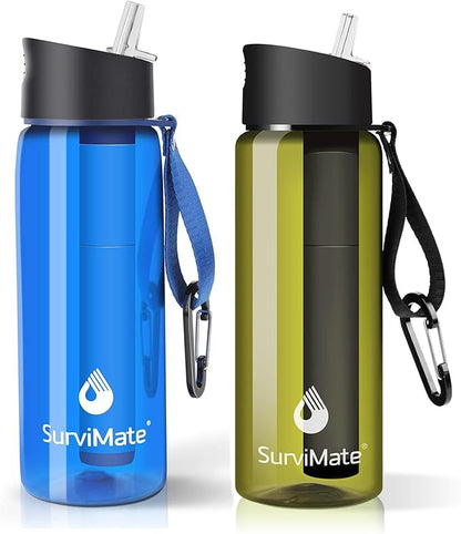SurviMate Purified Water Bottle for Camping, Hiking, Backpacking and Travel, BPA Free with 5-Stage Intergrated Filter Straw