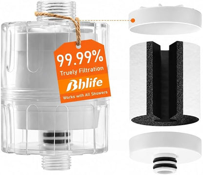 BBLIFE NSF Tested Transparent Shower Filter for Hard Water with Cartridge | Replaceable Cartridge,4000 Gal Capacity, Easy Installation, Reduces Chlorine & Impurities, Helps Improve Skin,Hair, Lead-Free