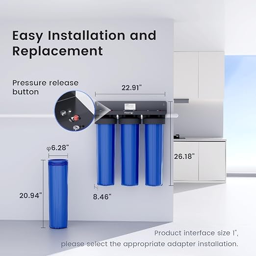 Waterdrop WHF3T-FG 3-Stage Whole House Water Filter System, 5 Micron | Reduces Iron & Manganese, Lead, Chlorine, Odor, 7-Stage Filtration, with Carbon Filter & Sediment Filter, 1" Inlet/Outlet