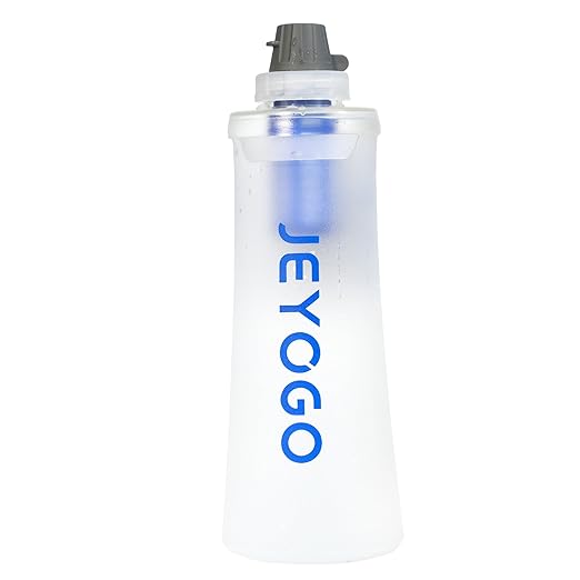1L Collapsible Water Filter Bottle, 0.1 Micron Hollow Fiber Water Filter Bag, BPA-Free Filtration Bladder for Hiking, Backpacking, Camping, Cycling & Emergency Survival(Arctic White, 1L)