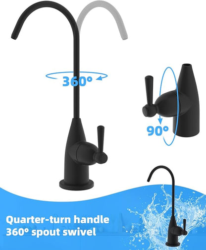 Hibbent Drinking Water Faucet for Bar and Kitchen Sink, Stainless Steel Reverse Osmosis RO Faucet for Under-Sink Filtration System, Matte Black Finish