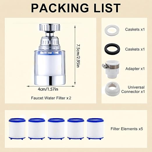 YOTAN 2 Pcs of Sink Water Filter Faucet and 5 Filter Elements Set, Sink Faucet Filter 360°Rotating, Bathroom Faucet Filter Removes Visible Sediment Hard Water, Easy Install, for Bathroom Kitchen Sink