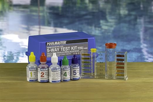 Poolmaster 5-Way Pool and Spa Water Test Kit with Case, Swimming Pool Chemical Test Kit for Chlorine, Bromine, pH, Alkalinity and Acid Demand, Premier Collection