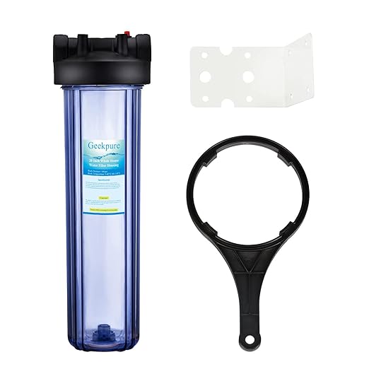 Geekpure 20 Inch Clear Whole House Water Filter Housing - 1" NPT Brass Port (1) | 1" NPT Brass Port-Pressure Relief Button-Clear Color