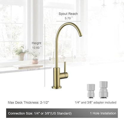 AguaStella AS09CB Brushed Gold Softly Stainless Steel Kitchen Water Filter Faucet RO Faucet for Most Reverse Osmosis Units or Water Filtration System in Non-Air Gap