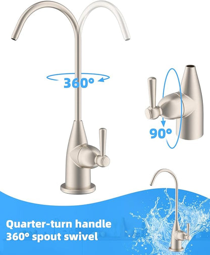 Hibbent Drinking Water Faucet for Bar and Kitchen Sink, Stainless Steel Reverse Osmosis RO Faucet for Under-Sink Filtration System, Brushed Nickel Finish
