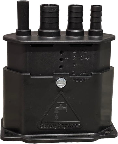 Water Softener Air Gap with 3/8", 1/2" and 5/8" Hose Inlet Ports with Adjustable Height for Floor Drain Cover (Safety Gaps Model Number: DC-225-400 Black)