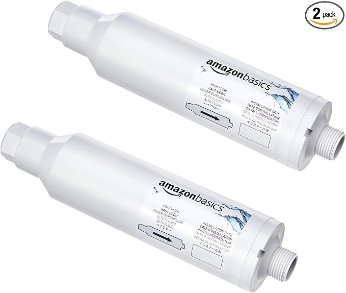 Amazon Basics Inline Water Filter, 20-Micron Sediment Filter, Reduces Bad Taste, Portable, 1350 Gallons, 2-Pack
