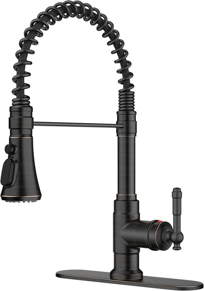FORIOUS Antique Kitchen Faucet with Pull Down Sprayer, Oil Rubber Bronze, High Arc Single Handle Vintage Spring Sink Faucet 1 or 3 Hole for Pot Filler, Farmhouse Camper Laundry Camper