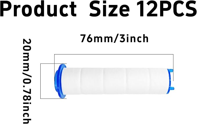 12Pcs 3” Shower Head Filter Cartridge, PP Cotton Replacement Filters for High Pressure Handheld Turbo Fan, Vortex Hydro Jet Shower Head, Improves Water Quality, Easy Install